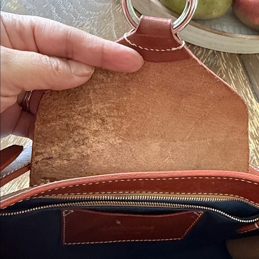 DOONEY & BOURKE signature Crescent Hobo Bag blue canvas with brown leather trim